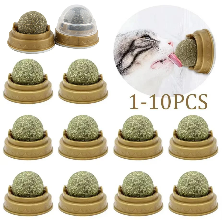 

1-10PCS Natural Catnip Cat Wall Stick-on Ball Toy with Dust Cover Scratchers Molar Teeth Catnip Snack Ball Promote Digestion