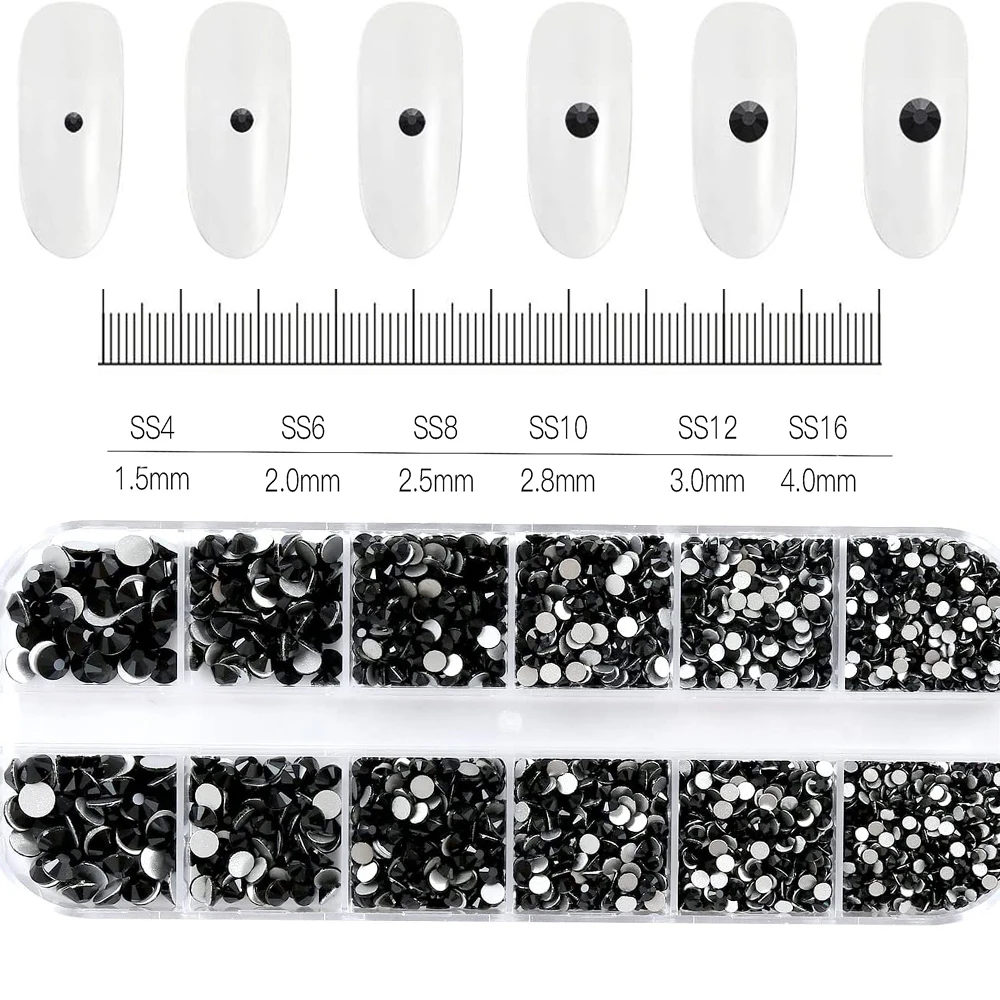 12Grids/bOX-1000Pc Christmas Luxury Nail Art Rhinestone 1.5/2/2.5/2.8/3/4mm Glitter Nail Diamond Flatback Round Manicure Crystal