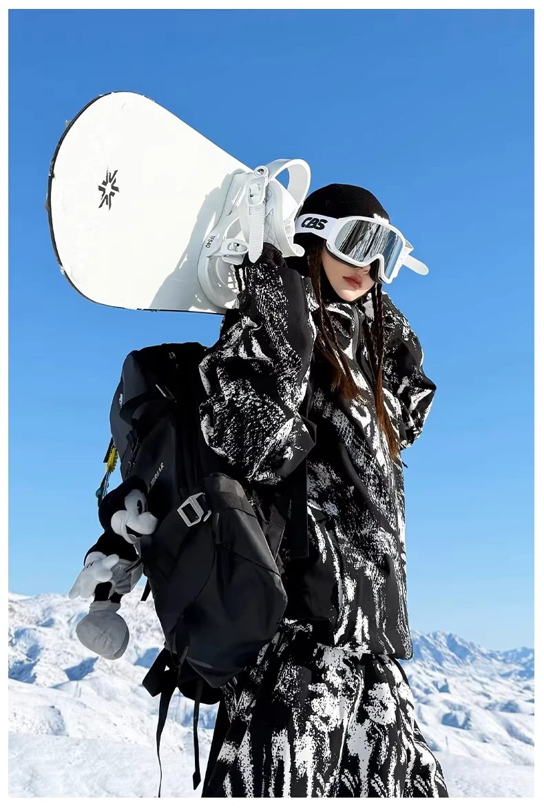 John Snow Unisex Streetwear Graffiti-Print Skijacke & Skihose mit Taped-Seams, Wasserdicht, für Snowboard, Winter, Outdoor, Schneebekleidung – Detail 19