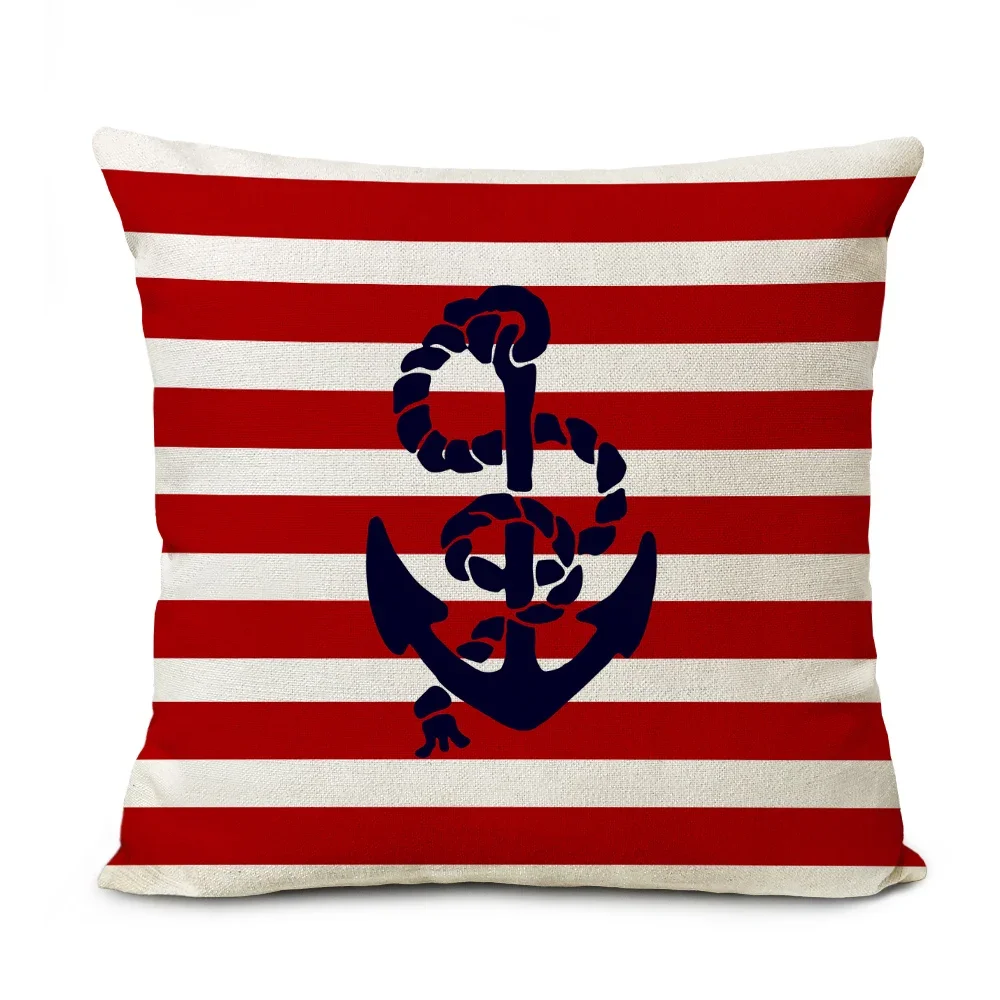 Navigation Style Anchor Printed Cushion Covers,High Quality Cotton Linen Pillowcase,Sofa Throw Pillow Cover for Home Decor