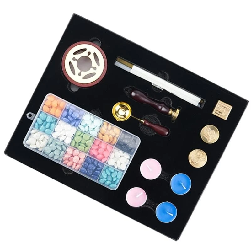 E06B Sealing Wax Set Wax Seal Stamp Set with Wax Seal Beads Wax Seal Beads Wax Spoon for Invitations Card Letter