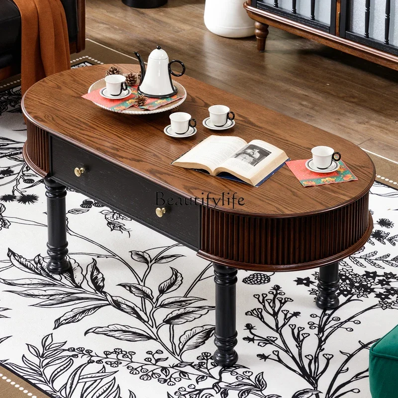 

ld38ld 38French retro pure solid wood coffee table 2024 new oval coffee table
