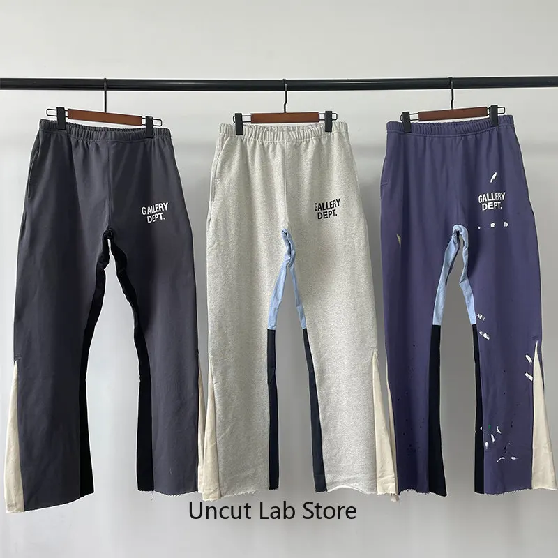 Gallery Dept Hand Painted Splatter Print Paneled Drawstring Flared Casual Sweatpants