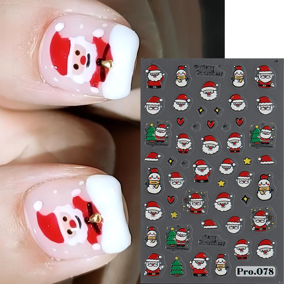 Père Noël 3D Nail Sticker Bonhomme De Neige Étoile Coloré Noël Dessin Animé Décalque Hiver Noël Curseurs Pour N64.Manucure Décor LEPro-078