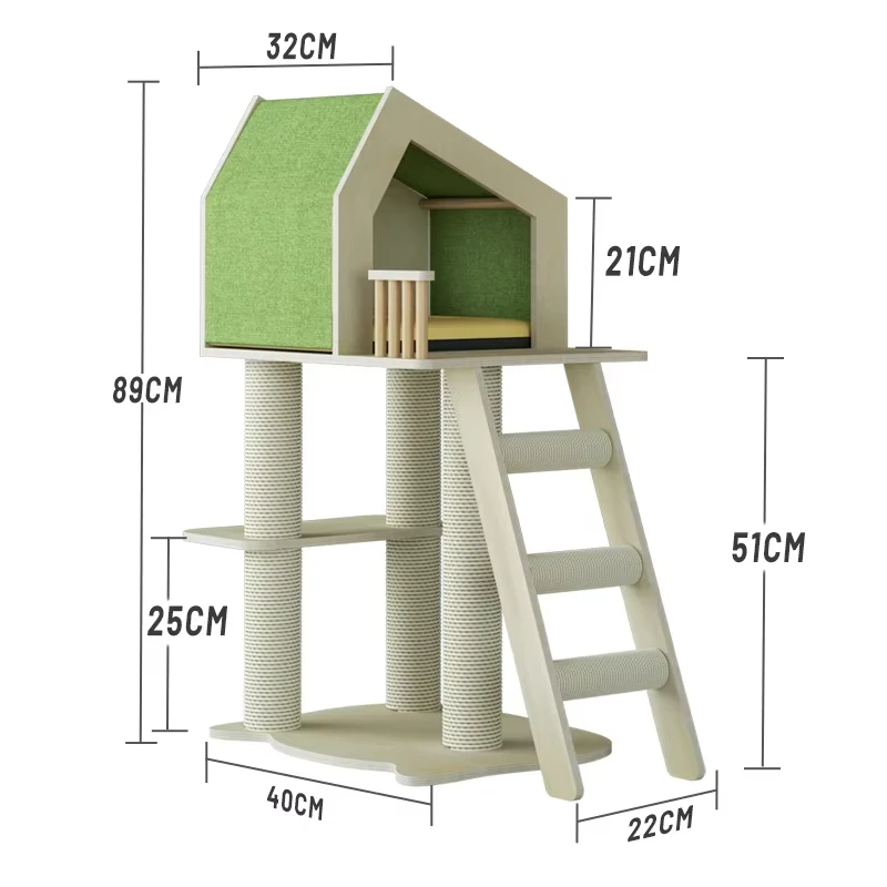 Integrated Cat Tree with Cat House Bed Scratching Board Ladder Compact SpaceSaving Highly WearResistant MultiFunctional PetStand
