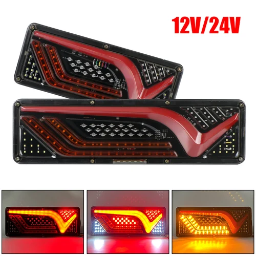 Imagen 2 del producto Luces de freno traseras de señal de giro, 2 uds., remolque, camión, autobús, Camper, caravana, camión, luz trasera, 12/24V, lámpara de marcha atrás, LED dinámico