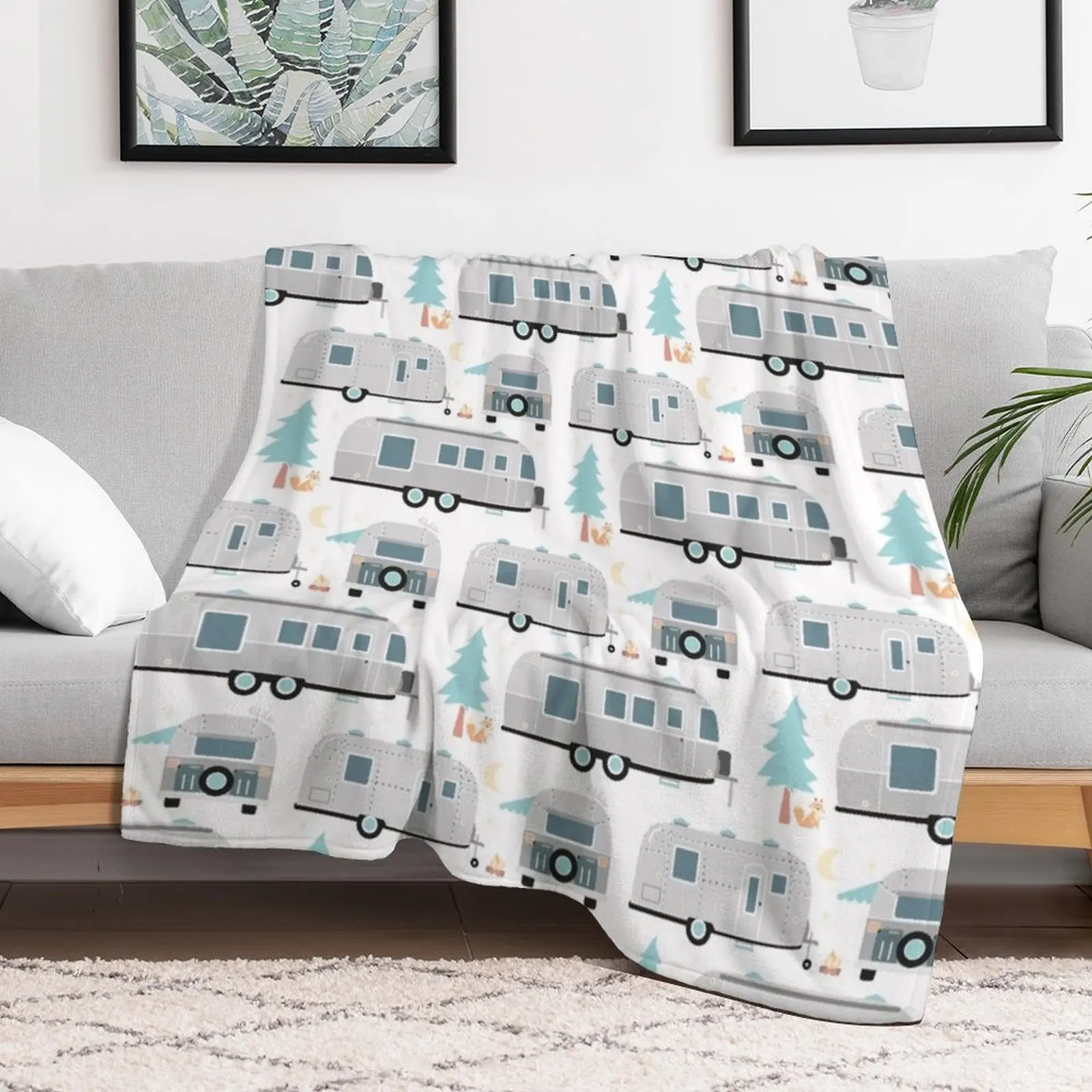 Cute Airstream pattern Throw Blanket Furrys Soft Plaid Comforter Blankets