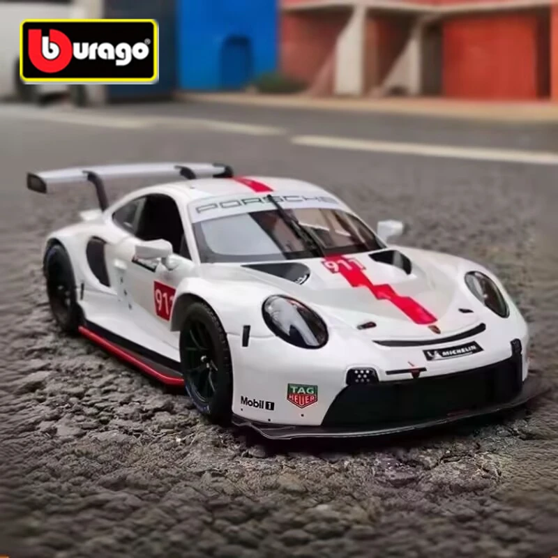 Bburago 1:24 Porsche 911 RSR Alloy Track Racing Car Model Diecast Metal Toy Sports Car Model Simulation Collection Children Gift