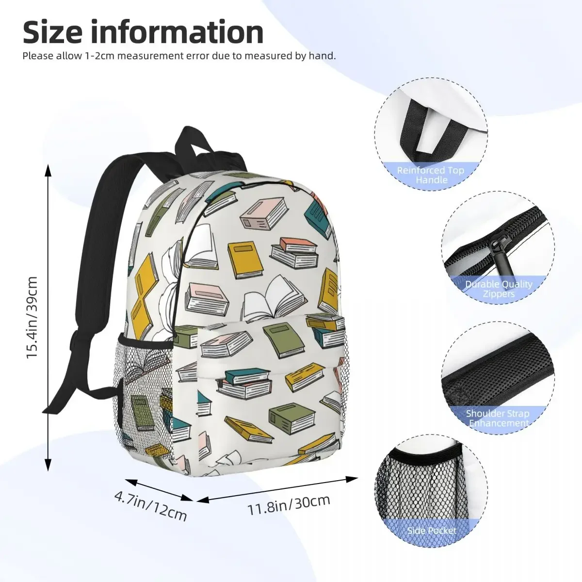 All The Books - Back To School - Book Lover Backpacks Boys Girls Bookbag Fashion Students School Bags Rucksack Shoulder Bag