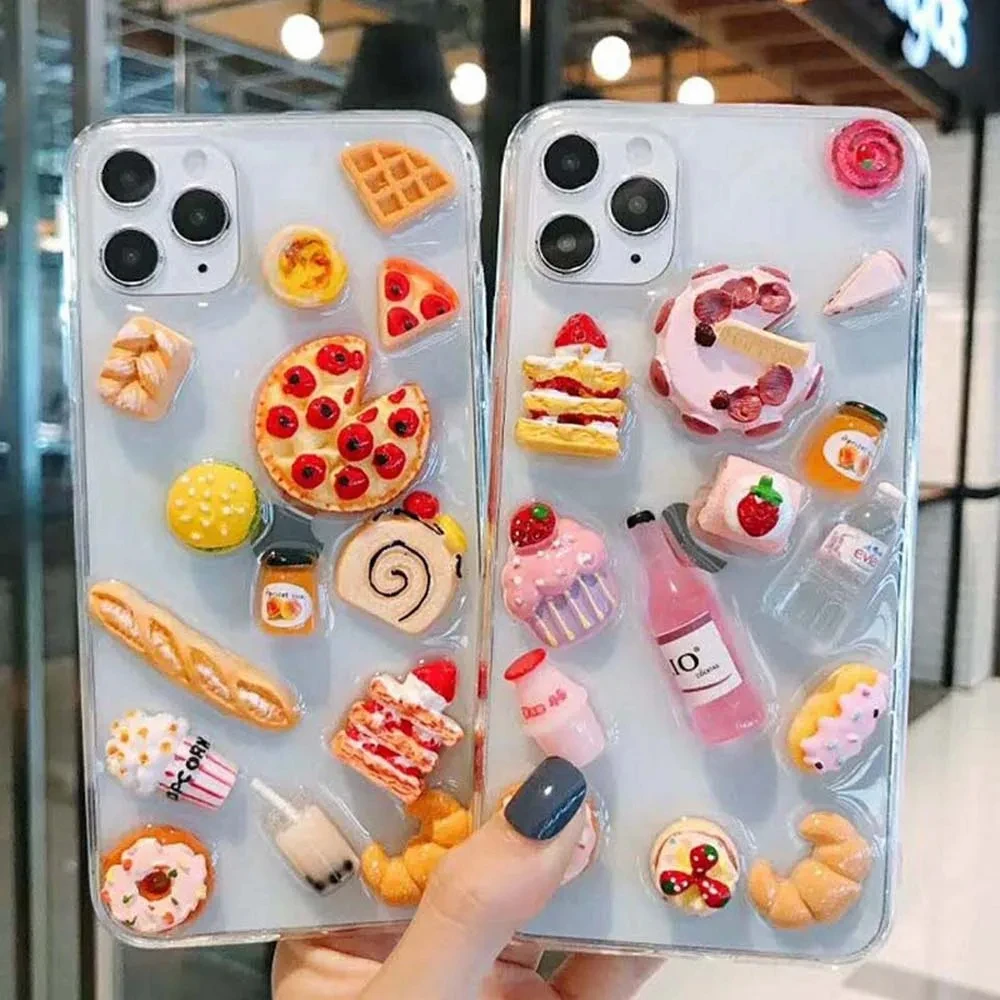 Soft Bread Cake Epoxy Phone Case For iPhone 16 15 14 13 Pro Max Mini 12 Plus X XR XS Max SE20 MiNi 3D Clear Cute Silicone Cover