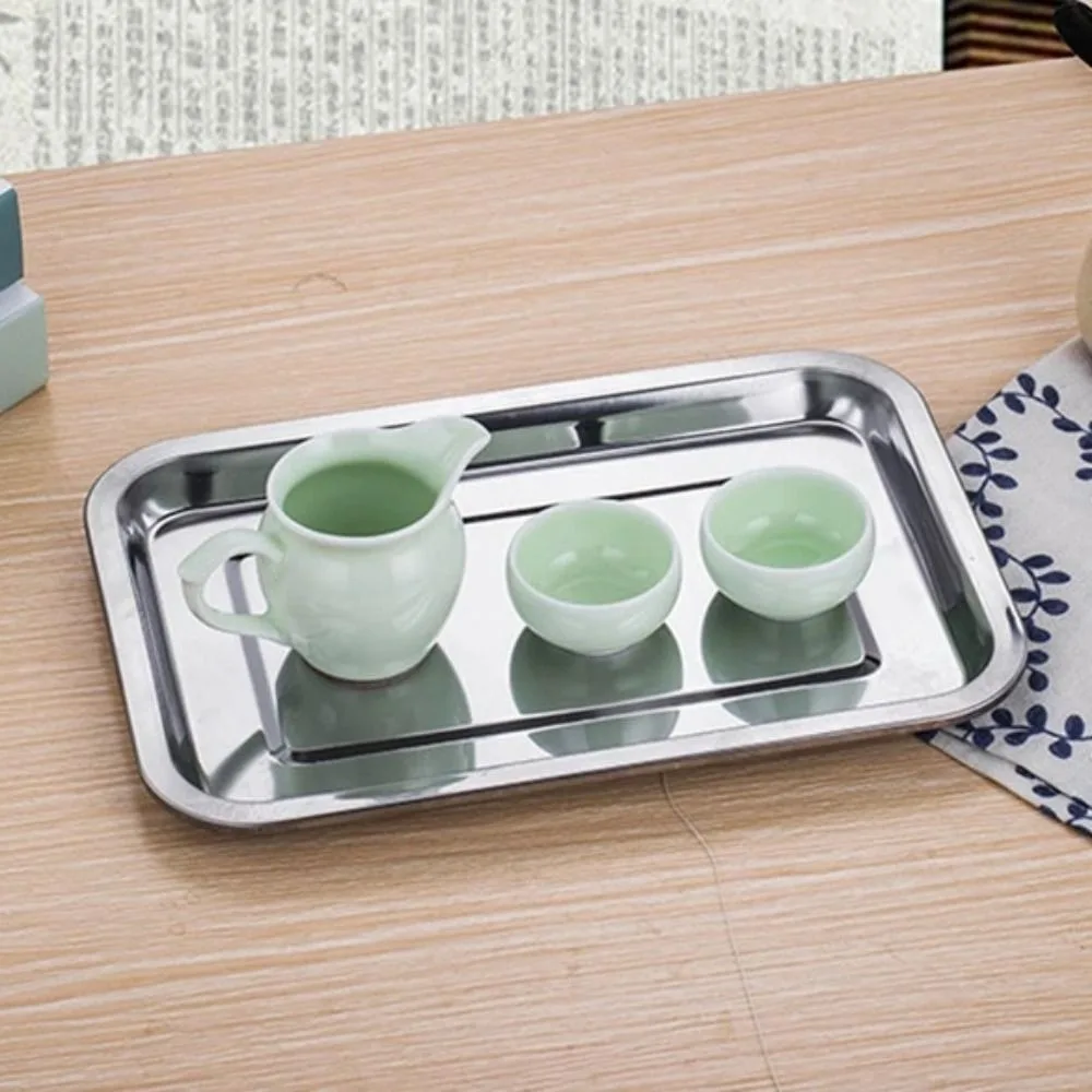 Rustproof Stainless Steel Rectangular Dinner Plate Thickened Not Easily Deformed Baking Pan Deepen Serving Trays Doctor