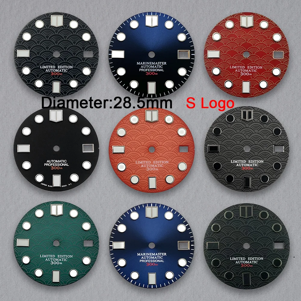 New 28.5mm S Logo NH35/NH36/4R/7S Dial Suitable For Japanese Movement Strong Green Luminous Watch Modification Accessories