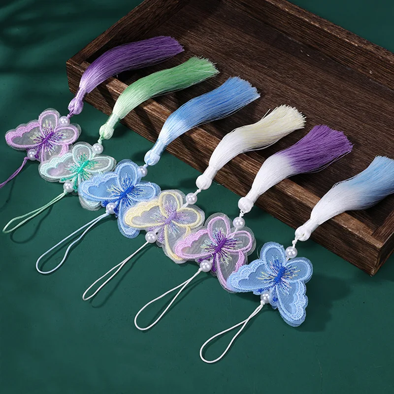 Pearl Embroidery Butterfly Tassel, Creative Chinese Style Hanfu Horse Dress Waist Hanging Accessories Handmade Car Hanging Ears view 3