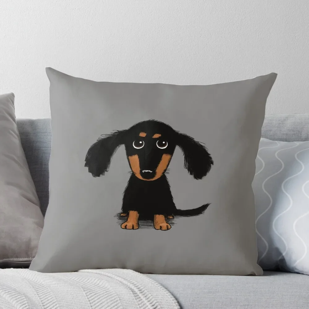 Longhaired Dachshund Black and Tan Puppy Dog Throw Pillow Pillowcases Decorative Sofa Cushion Embroidered Cushion Cover