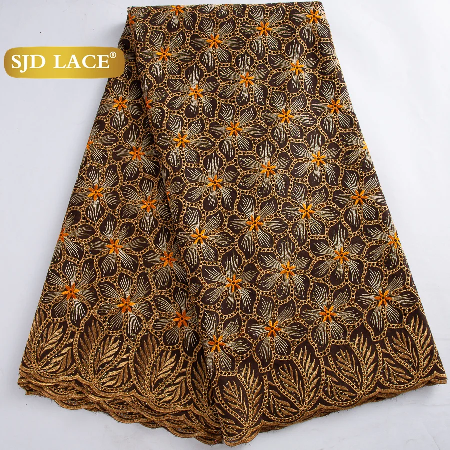 

SJD LACE Nigerian Cotton Lace Fabric With Stones 2025 African Rhinestones Cotton Fabric Swiss Voile Lace For Women Dresses 4339
