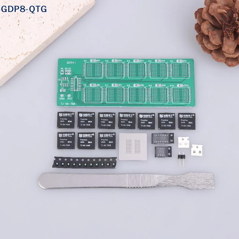 Hot！NEW BGA Chip Soldering Practice Board Kit Decimal Flowing Lights Teaching Practical Training Soldering Practice Loose Parts