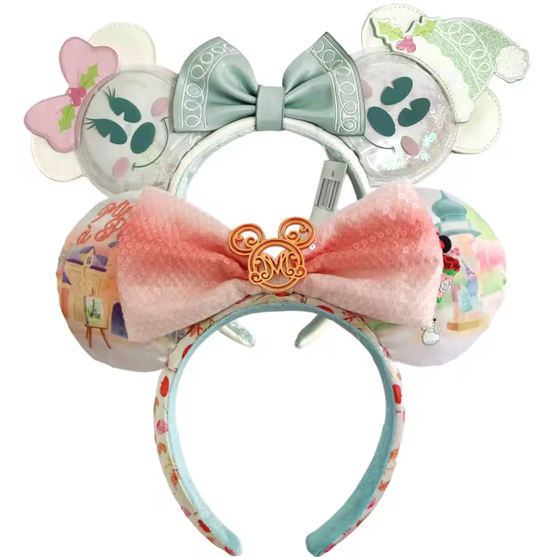 2026 Mickey Mouse Ears Headband 2025 Cinderella Rapunzel Princess Bow Minnie Ear Headwear for Adult Kids Holiday Hairband - Image 30