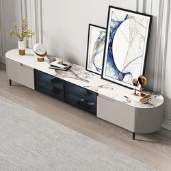 Light Luxury Stone Plate Coffee Table TV Cabinet Combination Size round Telescopic Modern Minimalist