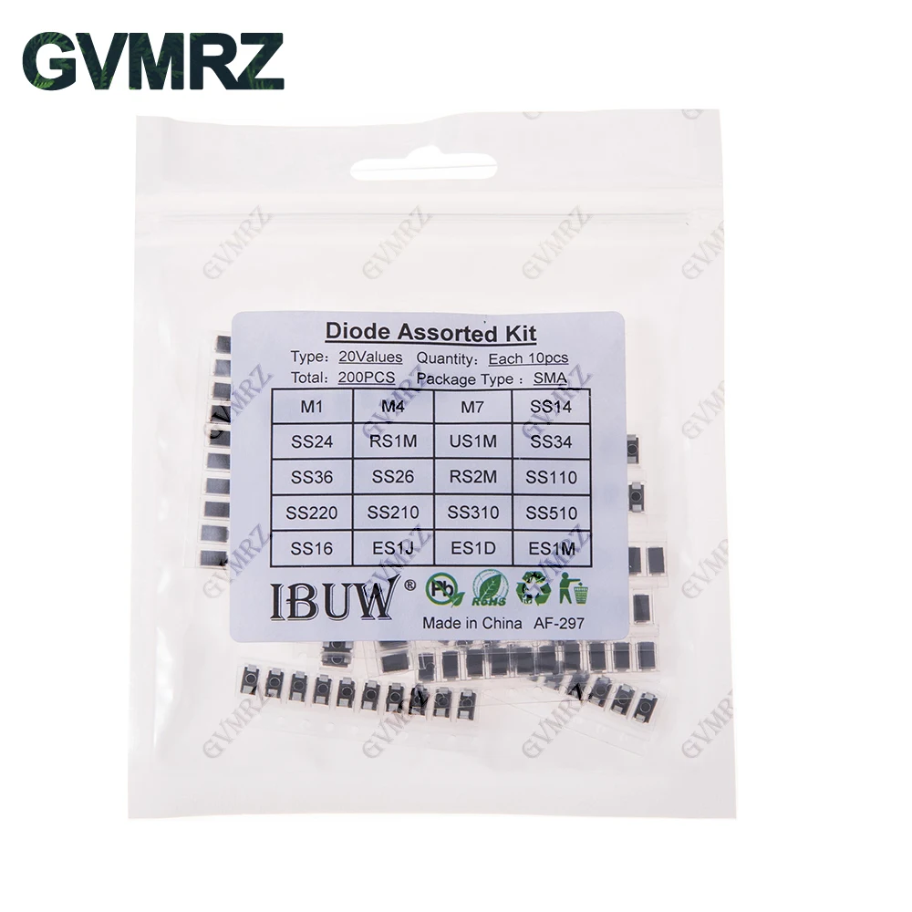 200PCS 20Values SMA Diode Assorted Kit M1 M4 M7 SS14 SS24 for Electronic Rectification Projects