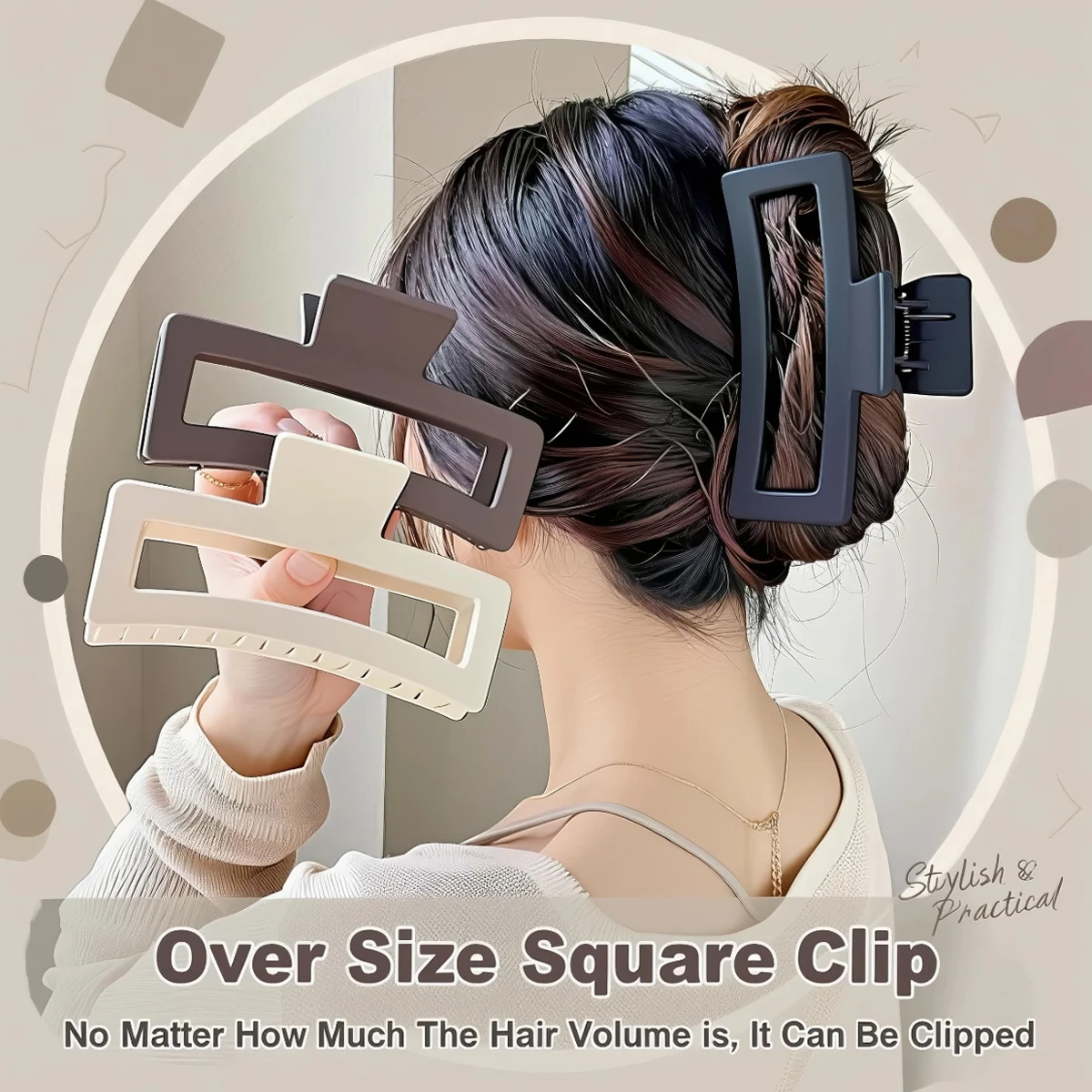 

13CM Oversized Solid Color Square Frosted Shark Clip for Thick Hair Women Girls - Hot Sale Fashion Hair Accessories