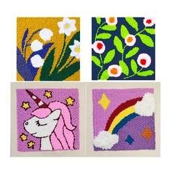 Square 26cm Cute Cartoon Punch Needle Starter Kit Soft Yarn Punch Needle Kit da ricamo per principianti bambini decorazioni per la casa fai da te