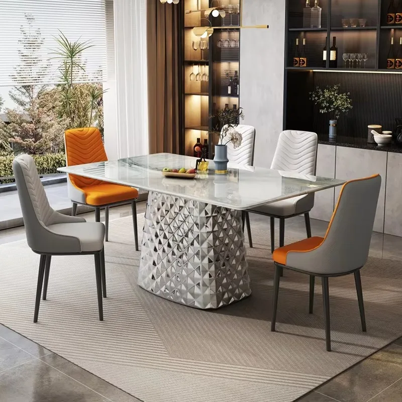 Wholesale High End Marble Dining Table Modern Luxurious Designer Silver Dinner Table Popular Italian Square Dining Table