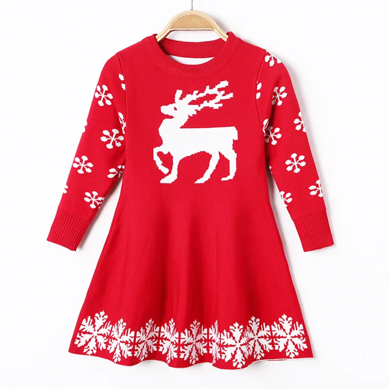 

Girls Christmas Sweater Dress Winter Warm Clothes Toddler Children Knitted Dresses Costume For 2-8 Years