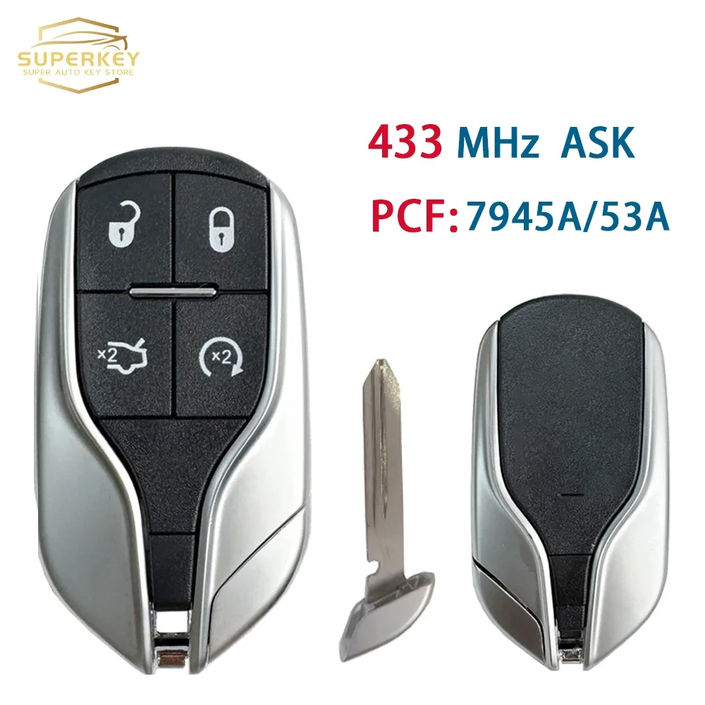 

SUPERKEY 4 buttons M3N-7393490 Keyless Go Smart Car Key 433MHz ID46 Chip For Maserati Quattroporte Ghibli Key 2014-2016