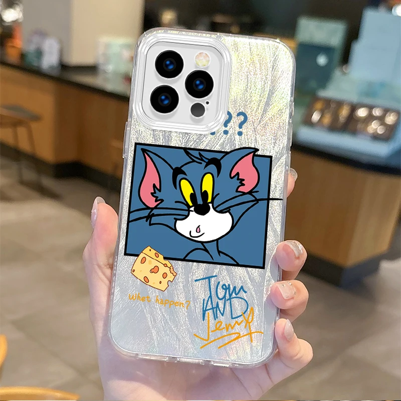 Cute T-Tom And J-Jerry Couple Cartoon Gradient Phone Case for iPhone 16 15 14 13 12 11 8 7 6 Pro Max Plus XS XR Shockproof Cover