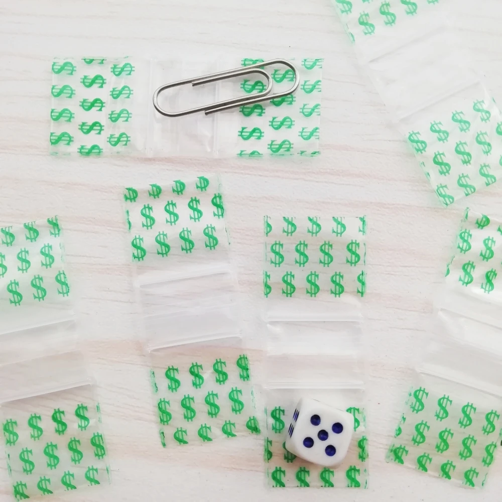 Mini Packing Plastic Zipper Bags US$ Desgin 20X20mm Print Tiny Baggies Ziplock 100pieces Self Sealable Zip bags 3434