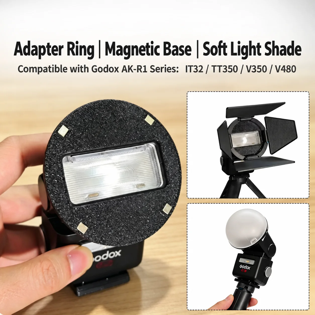 Suitable for Godox Flash IT32 V350/TT350 V480 Flash Diffuser AK-R11 Dome Diffuser V1 V1mid V1Pro V100 Accessories Magnetic Base