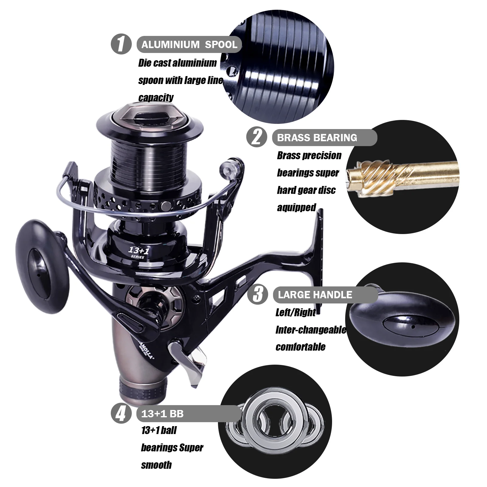 Carrete de carpa Metal Arrastre 23kg – Sistema doble agua salada - imagen 5