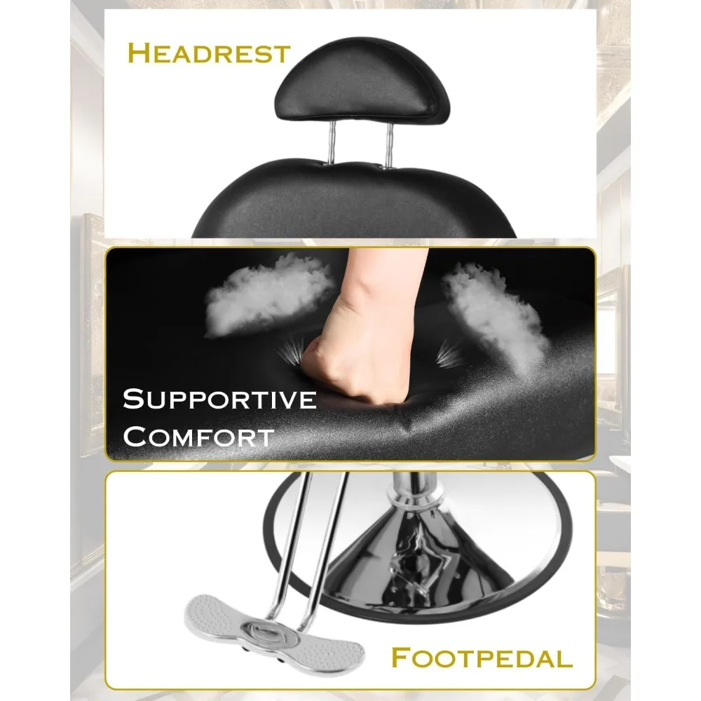 كرسي حلاقة صالون أسود، كرسي صالون للاستلقاء لمصفف الشعر للمنزل، كرسي حلاق مع مضخة هيدروليكية، 360 درجة °   دوار، جمال