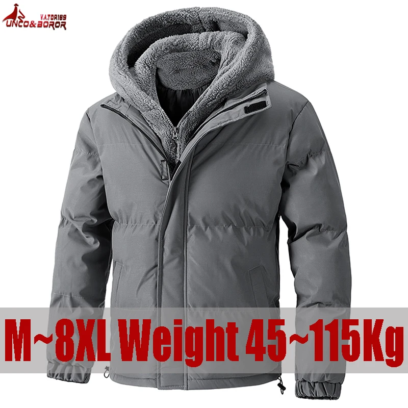 Plus Size 7XL 8XL Men's winter cotton jacket with hood,fake two-piece warm cold-proof Parkas Coats men's casual jacket Clothing