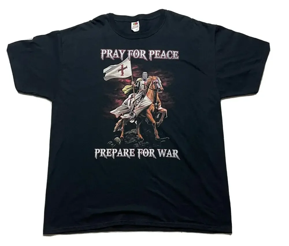 

Молитесь за мир Приготовьте для войны. Футболка Knight Templar Crusader Motto, 100% хлопок, с круглым вырезом, летняя повседневная мужская футболка с коротким рукавом