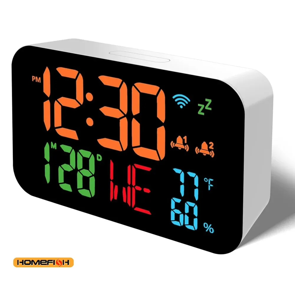 Tuya WiFi Desktop Clock Calendar Intelligent Thermometer Hygrometer with Digital LED Display Support WIFI Auto-Calibration