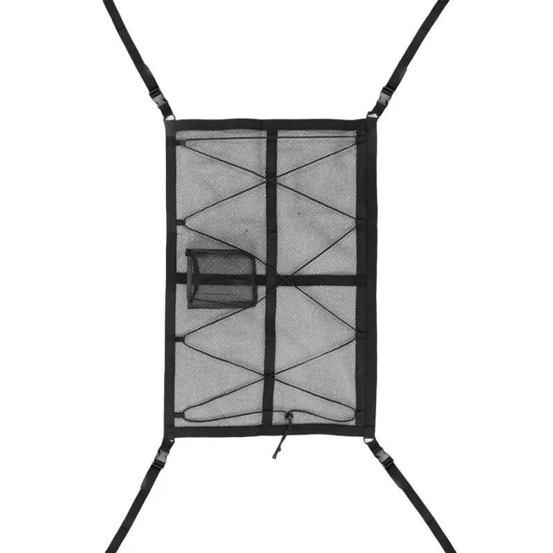 

Drawstring Roof Mesh Organizer Drawstring Car Roof Tent With Tissue Holder Multifunctional Road Trip Supplies Vehicle Interior