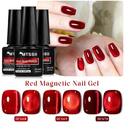 Mtssii 7ML Wine Red Cat Magnetic Gel Nail Polish Super Shiny Ruby Red Cat Eye Gel Soak Off UV Semi-Permanent Nail Art Varnish