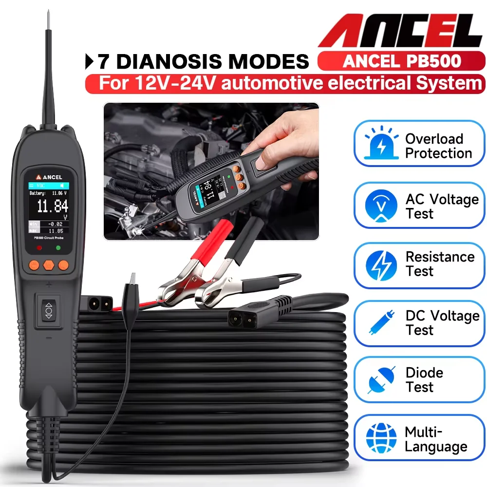 Ancel 12V 24V Power Circuit Probe Kit Fuel Injector Test Frequency Test Battery Tester Car Voltage Power  Inspection Tools