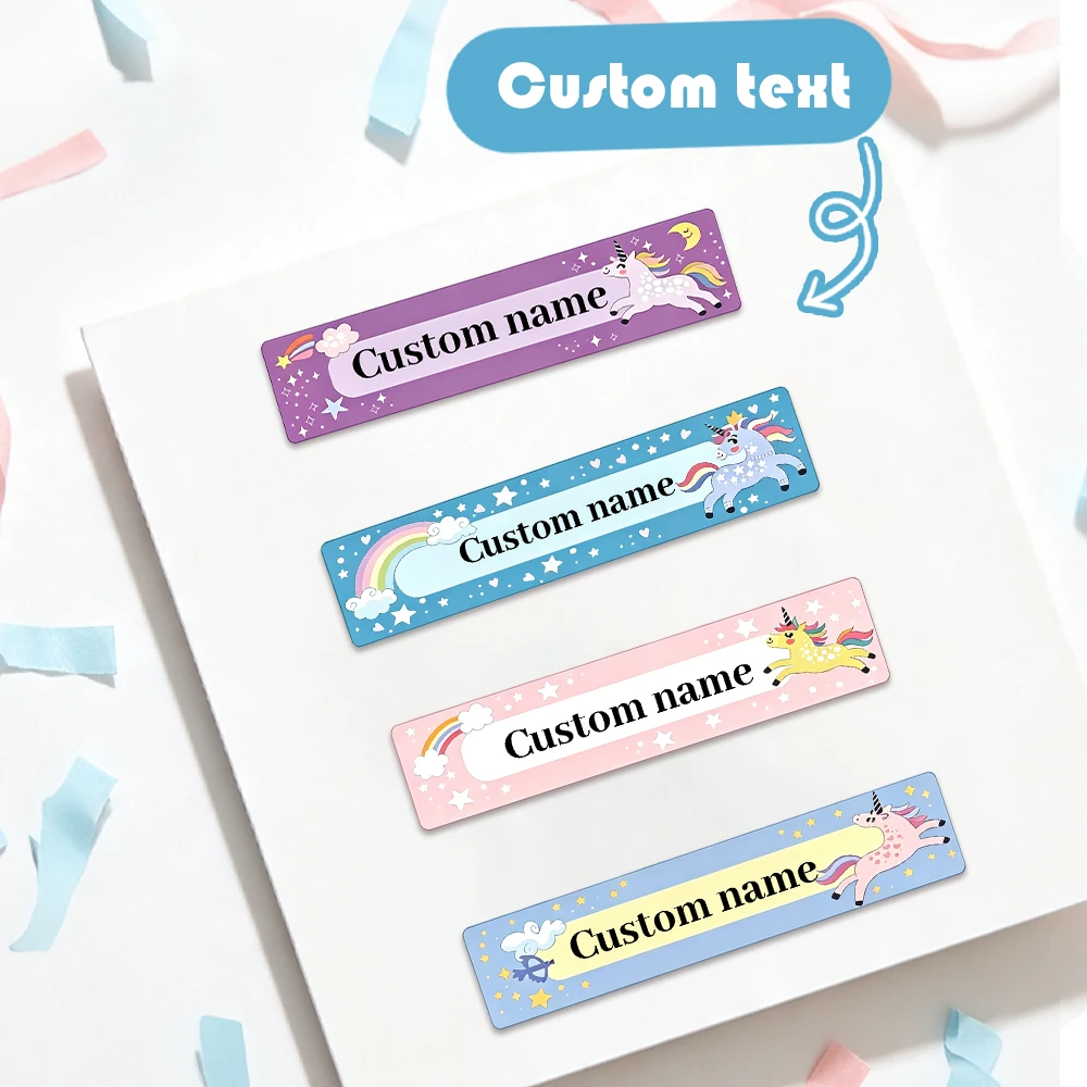 Custom Name Stickers,Personalized Unicorn Labels,Waterproof Self Adhesive, 4 Colors,Custom Text,Great For School Supplies Gifts