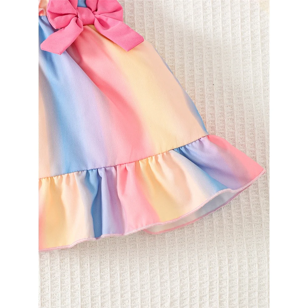 0-3 Years Baby Girl Rainbow Color Dress Fashion Suspender Bow Dresse Sweet Toddler Girl Summer Daily Gatherings Wear