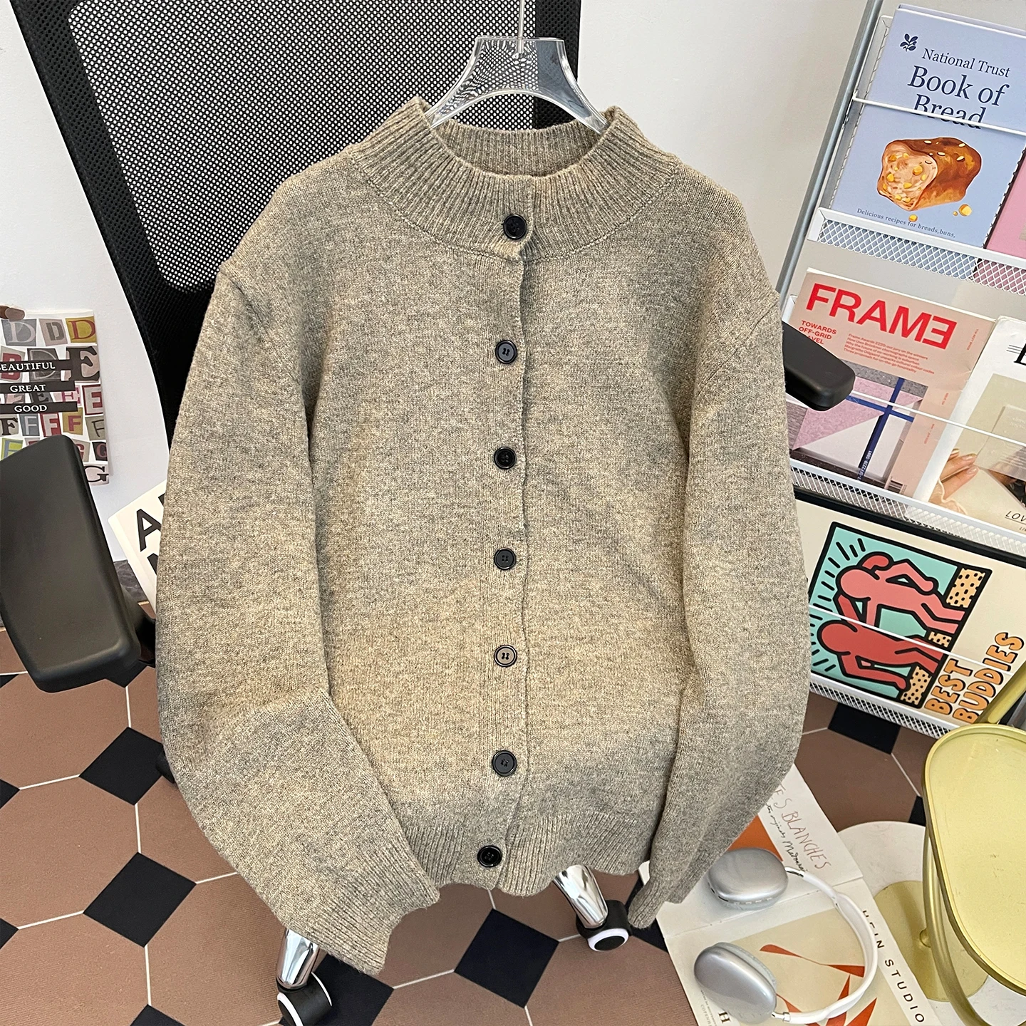 

Men's Thiened Loose Knitted Sweater f High Collar Open Cardigan Autumn Winter American Lazy Sle Inner Wear Outerwear