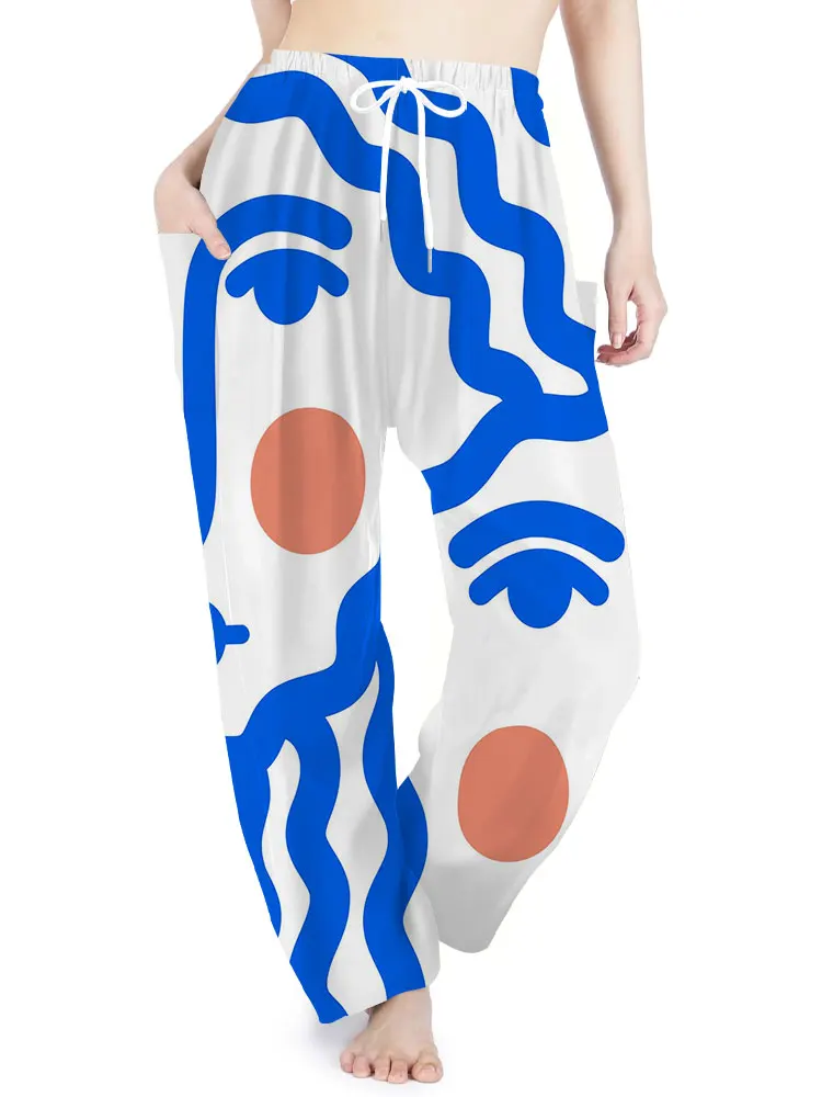 Abstract Face Ladies Harlem Pants Summer Fall Elegant Bohemian Festival pants Avant-garde Casual conical cuff pants Boho Pants