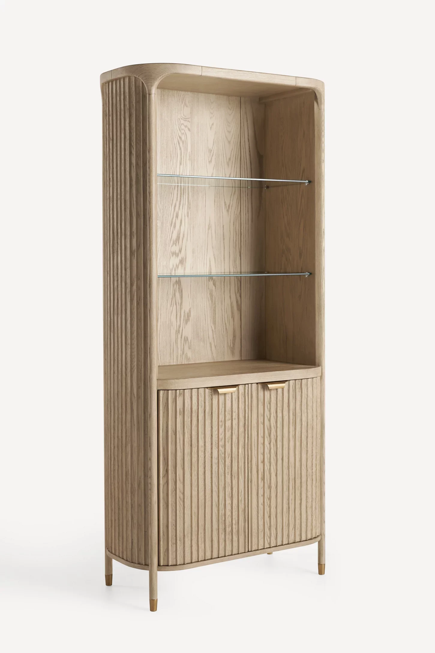 ^Customizable Modern Fluted Solid Wood Display Cabinet with Large Capacity for Home Living Room Wine Cellar Furniture Handmade