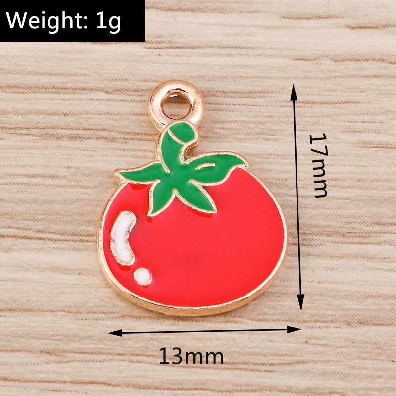 10 Stück 13x17mm süße Lebensmittel Charms Emaille Tomaten Charms Anhänger für Schmuckherstellung Halsketten Ohrringe Armbänder DIY Bastelbedarf – Detail 1
