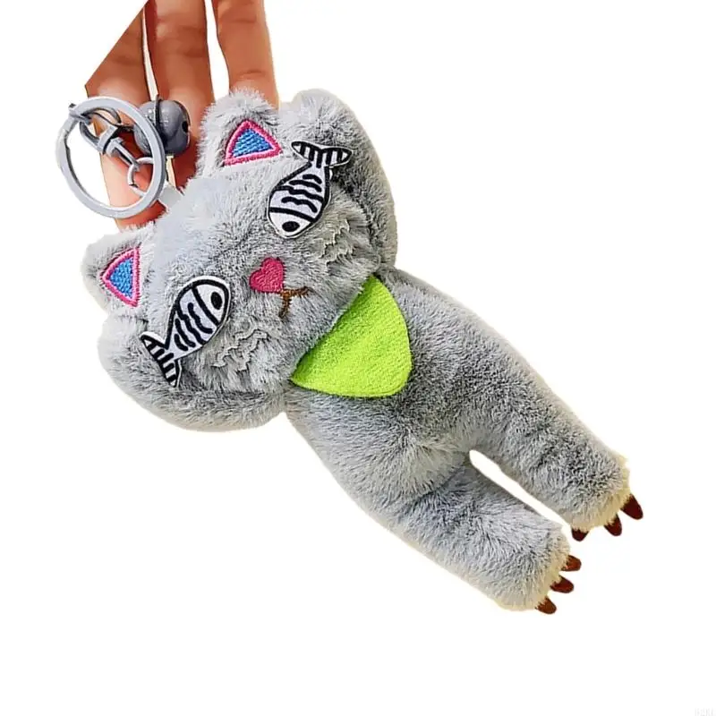 62KE Cartoon Cat Shape Keychain Plush Backpack Pendant Animal Key Chain Charm Women Phone Ornament Plush Keyring Jewelry