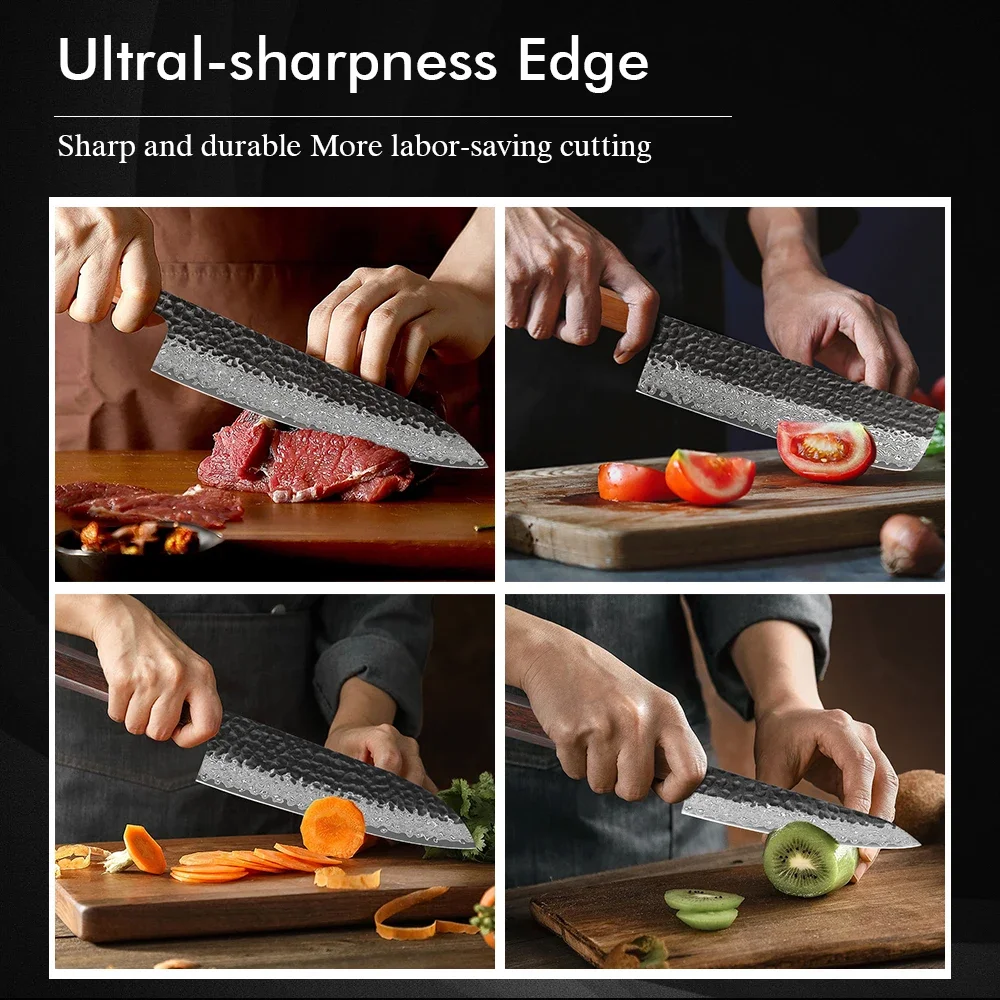 TURWHO 1-5PCS Kitchen Knives Set Hand Forged Damascus Steel Japanese Handmade Chef Knife Cleaver Santoku Utility Cooking Tools