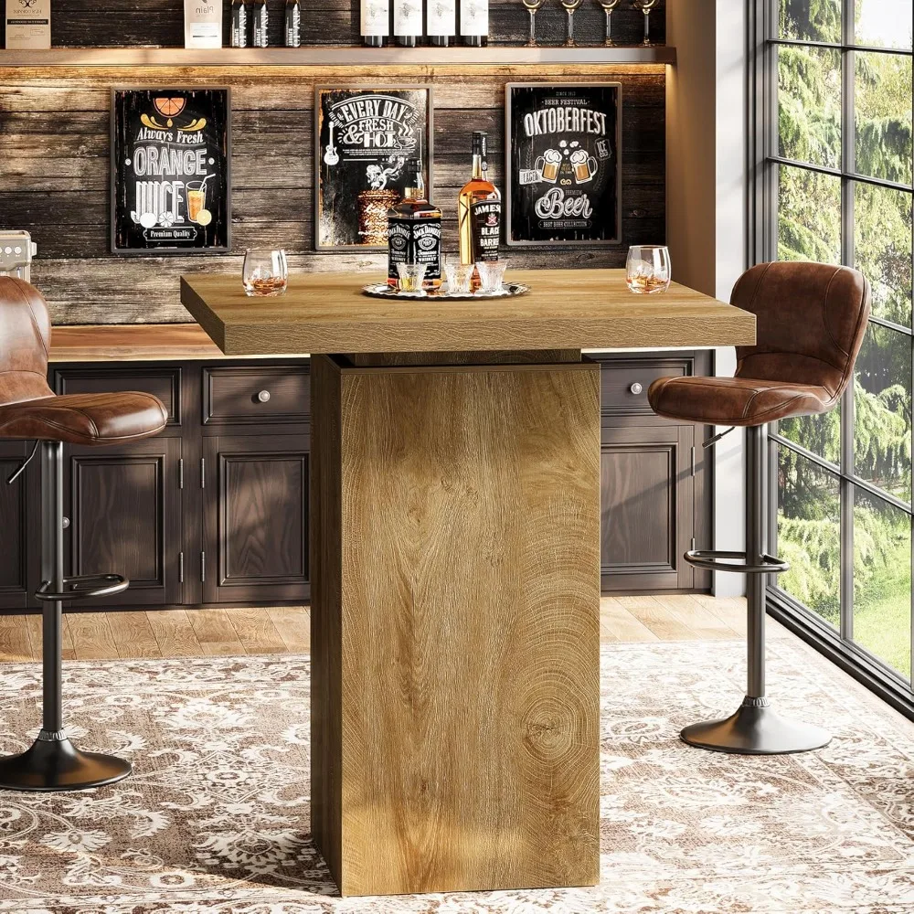 Square Bar Table, 39.4" H Industrial High Top Bistro Pub Cocktail Table, Small Counter Height Dining Table, Customized