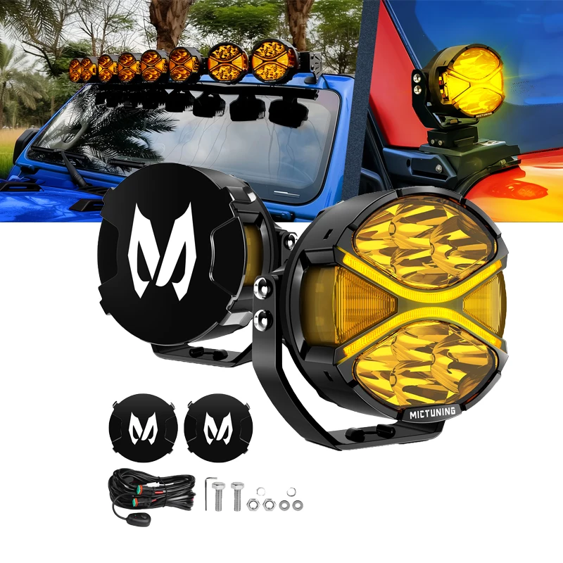 

MICTUNING 4" LED Round Light Pods Side Shooter DRL Amber Turn Signal Driving Ditch Flood Fog Yellow Lights For Offroad SUV