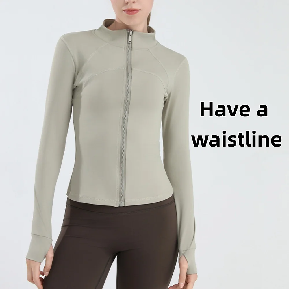 Winddichte Damen-Workoutjacke mit Stehkragen und langen Ärmeln für das Training im Herbst und Winter